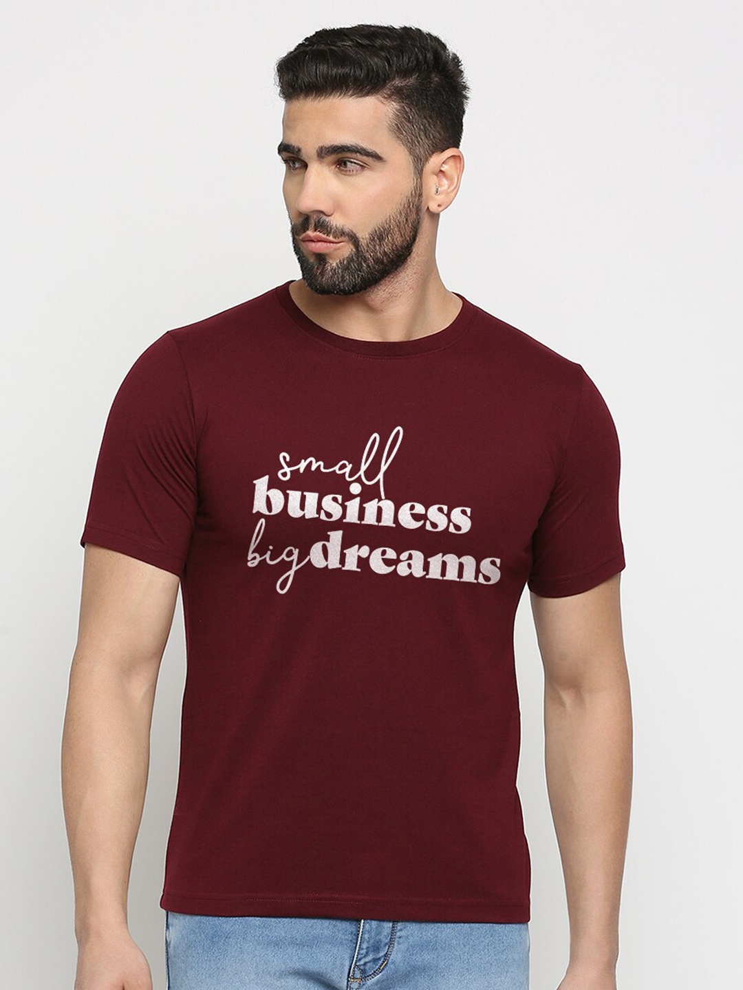 

MOD ECRU Unisex Typography Printed Round Neck T-shirt, Maroon