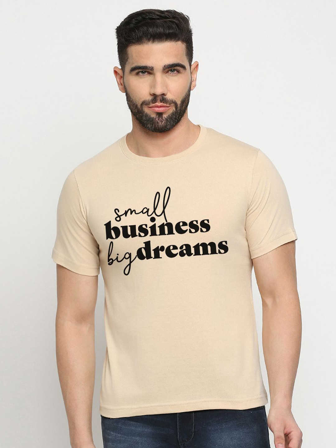 

MOD ECRU Unisex Typography Printed Round Neck T-shirt, Cream