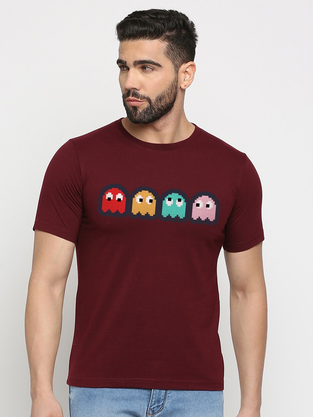 

MOD ECRU Unisex Graphic Printed Round Neck T-shirt, Maroon