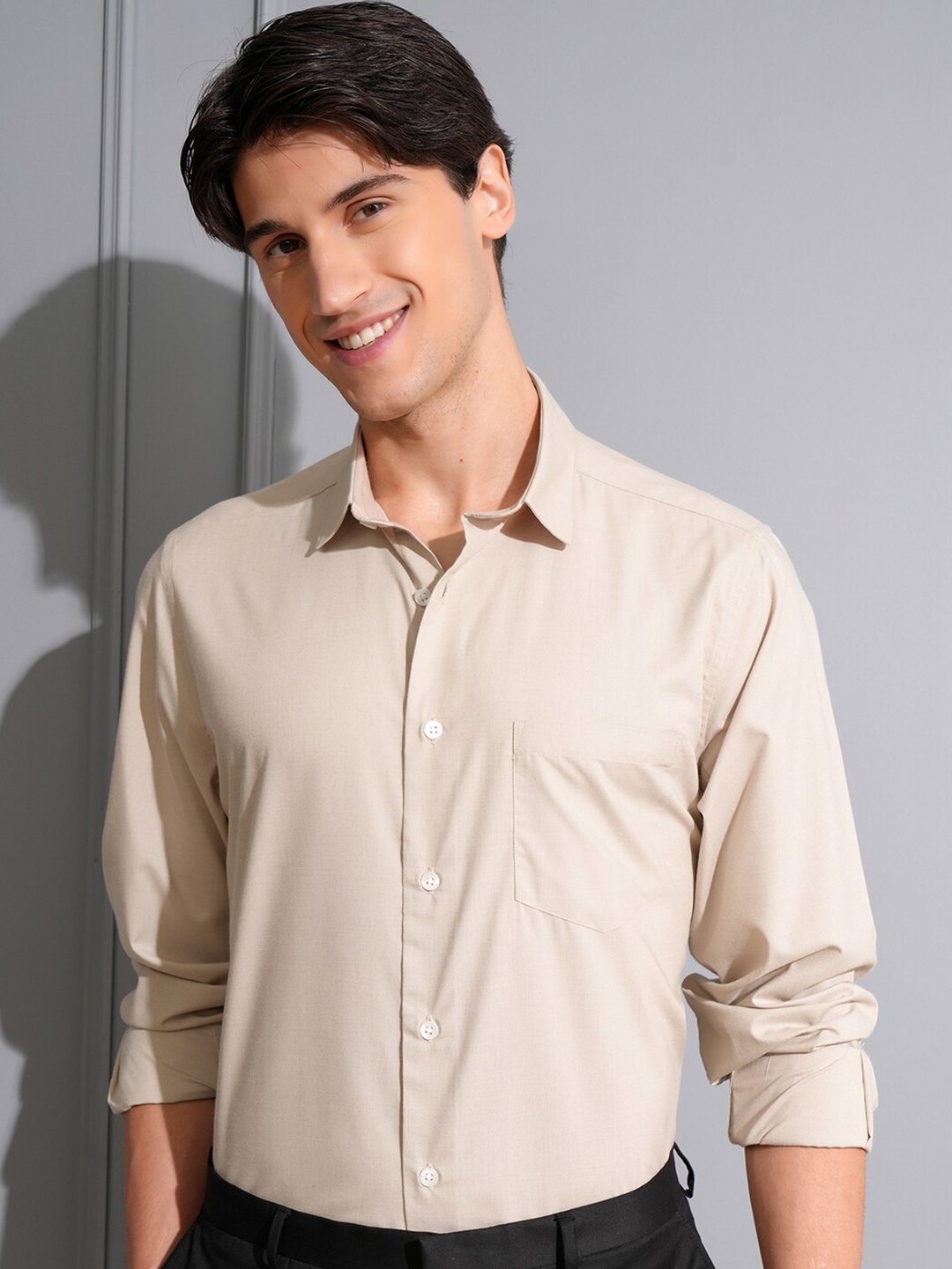 

LOCOMOTIVE Men Premium Solid Occasion Shirt, Beige
