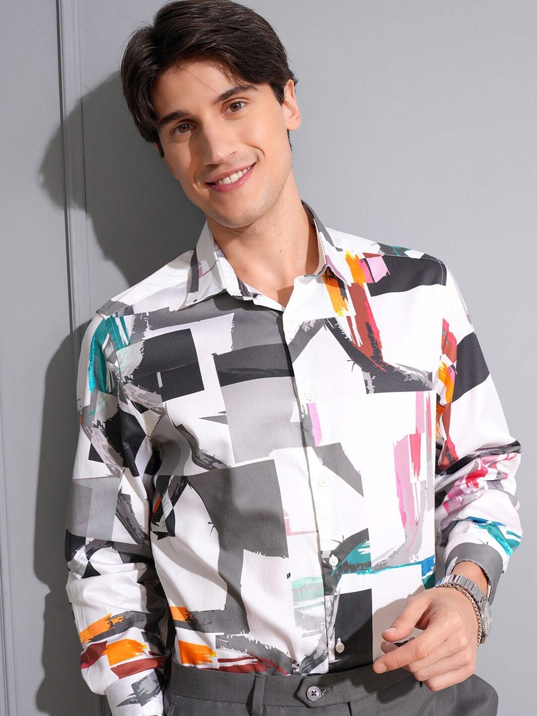 

LOCOMOTIVE Premium Satin Printed Occasion Shirt, White