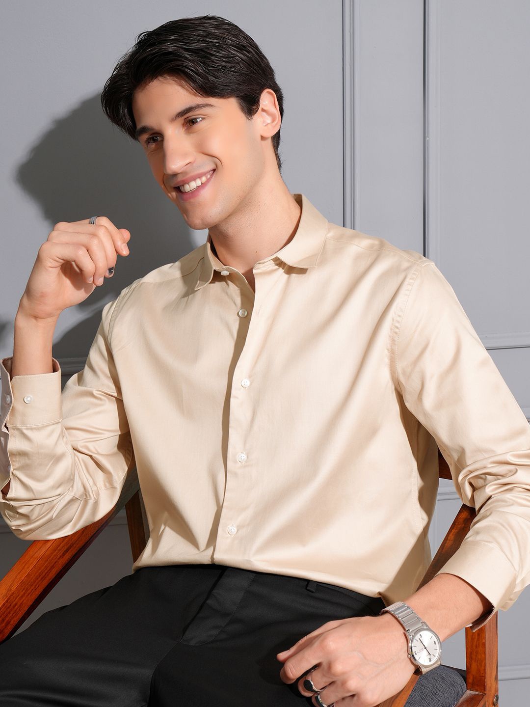 

LOCOMOTIVE Beige Premium Satin Casual Shirt