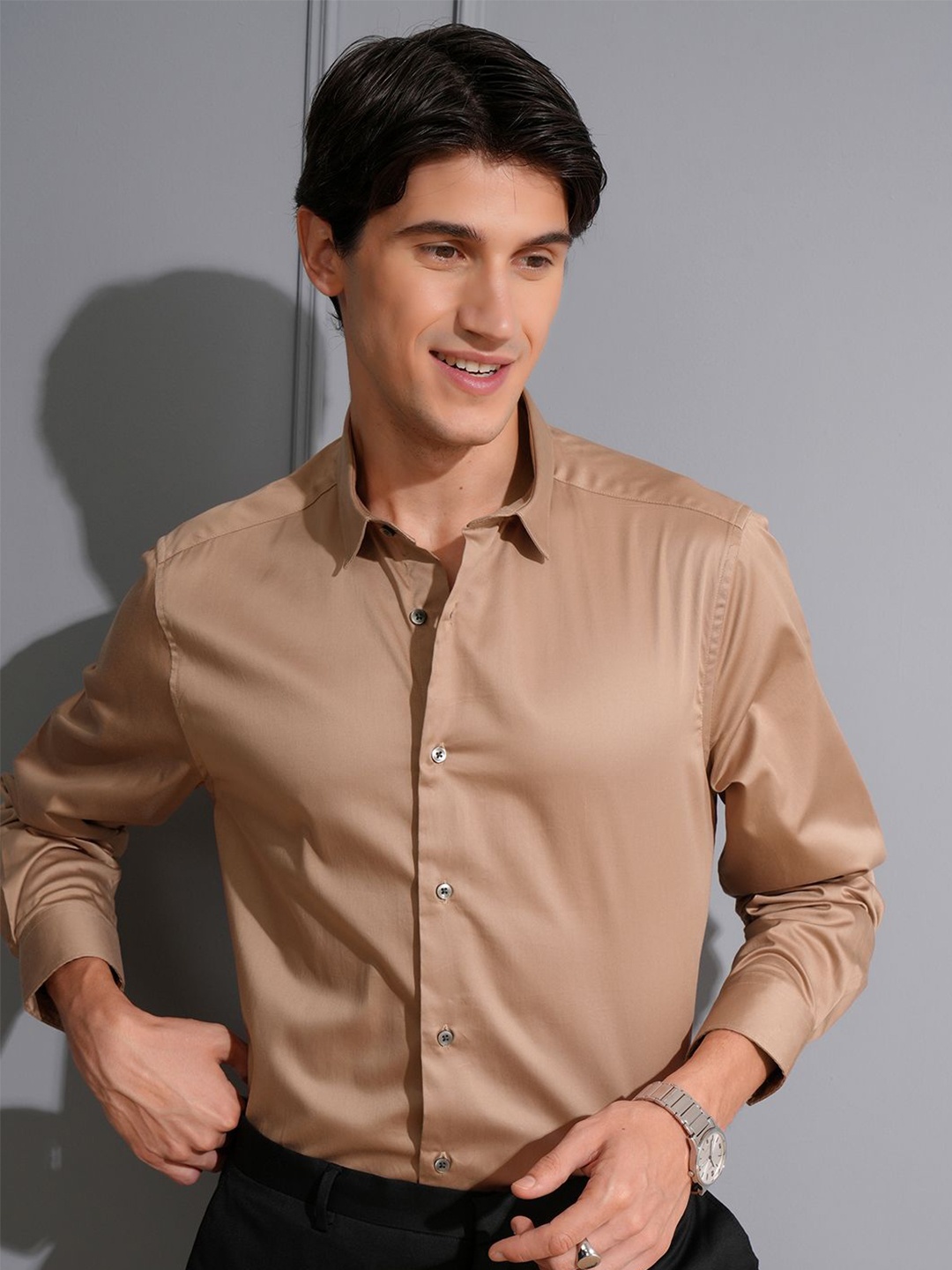 

LOCOMOTIVE Premium Satin Solid Occasion Shirt, Rust