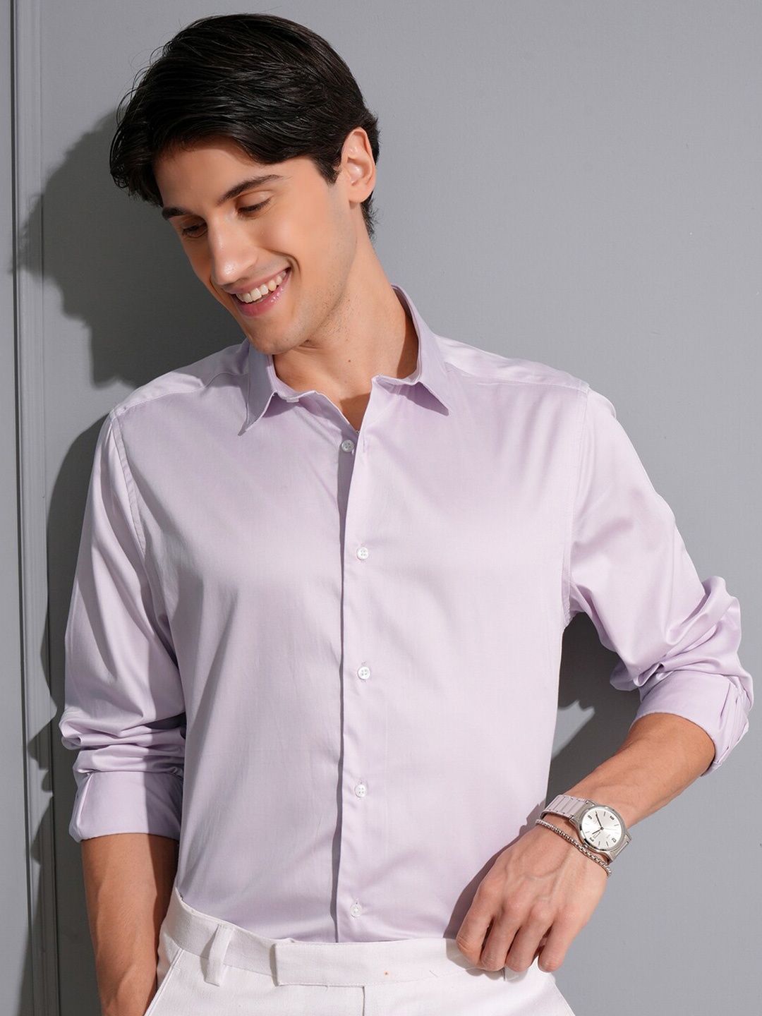 

LOCOMOTIVE Premium Satin Solid Occasion Shirt, Mauve