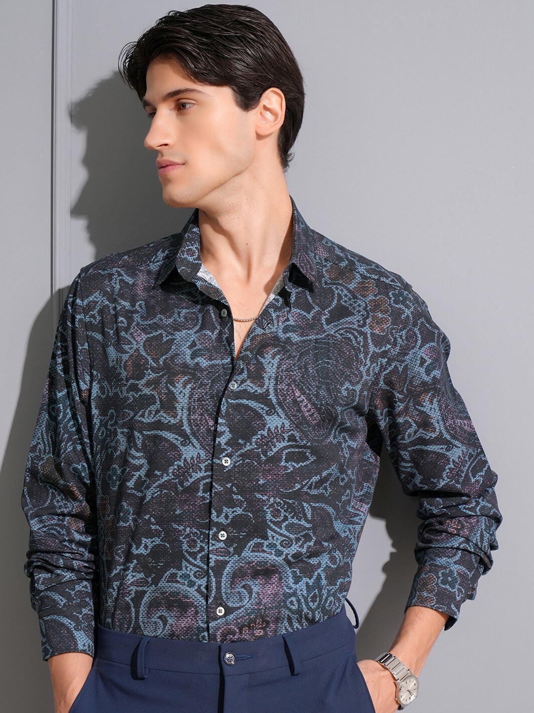 

LOCOMOTIVE Men Premium Printed Occasion Shirt, Navy blue