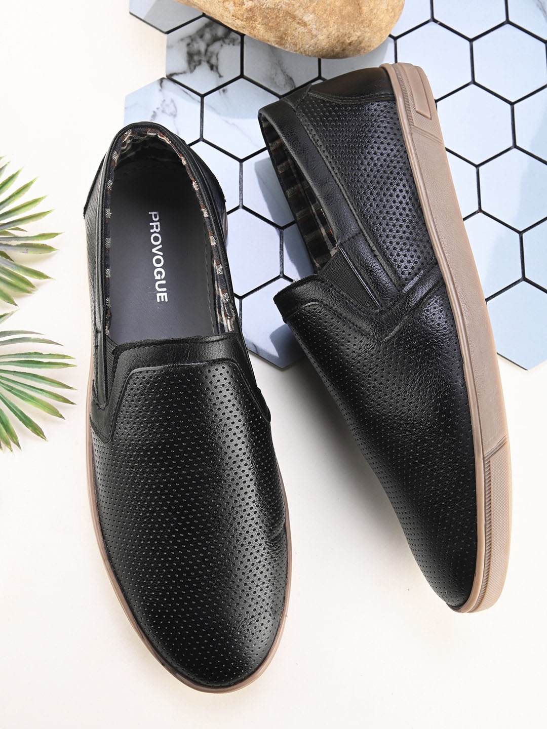 

Provogue Men Perforations Round Toe Slip-On Sneakers, Black