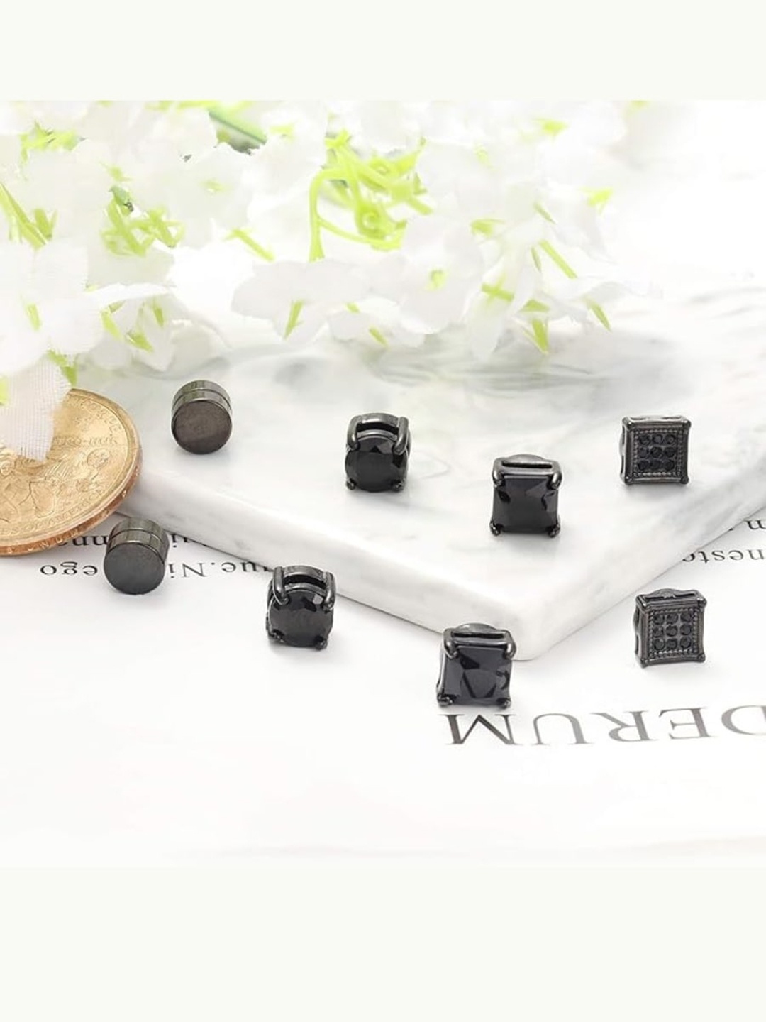 

EL REGALO Set Of 6 Contemporary Studs Earrings, Black