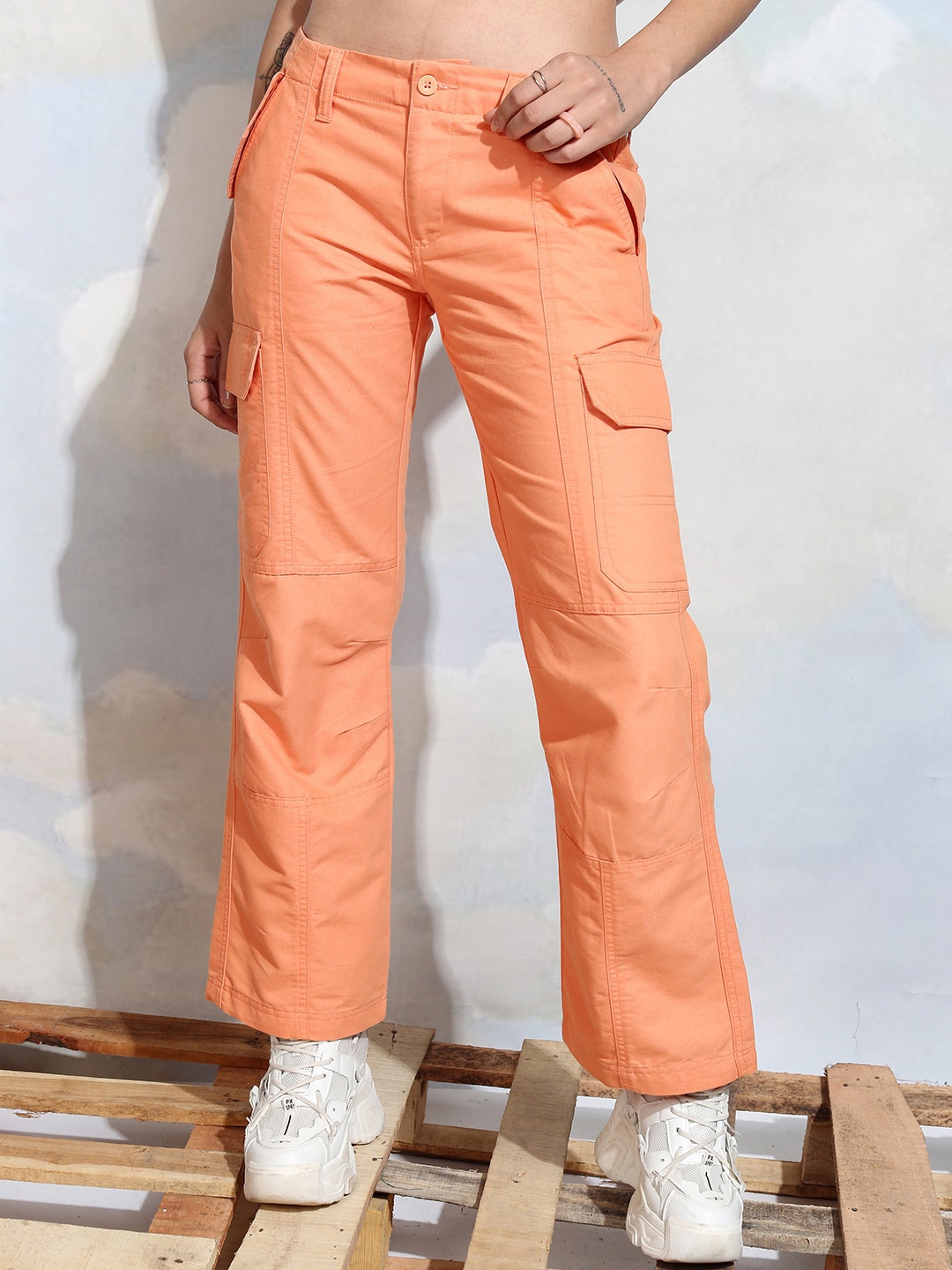 

Tokyo Talkies Women Straight Fit Cargos Trousers, Orange