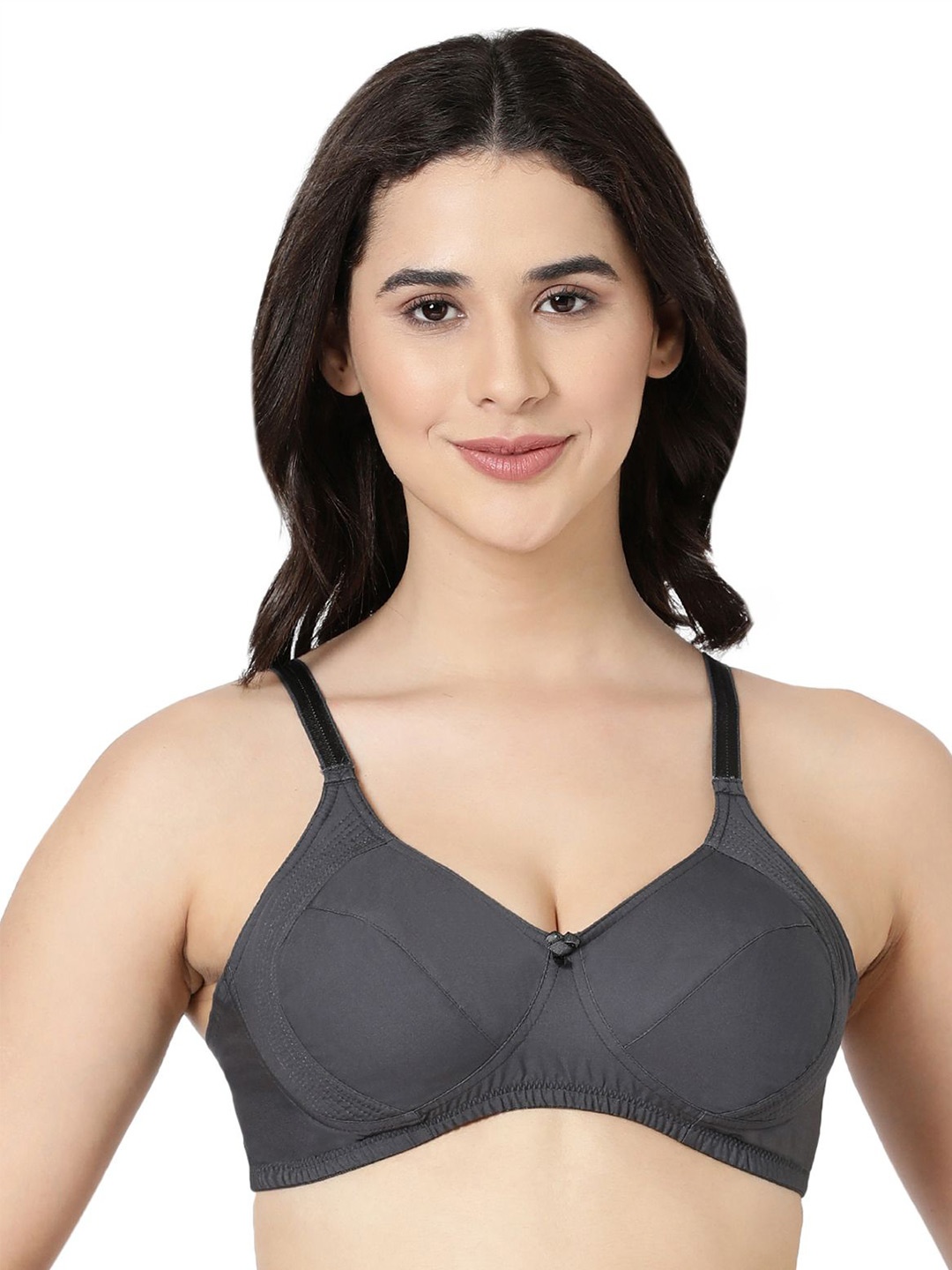 

BLOSSOM Cotton Full Support Double Layered Everyday Bra With Side Panel, Black