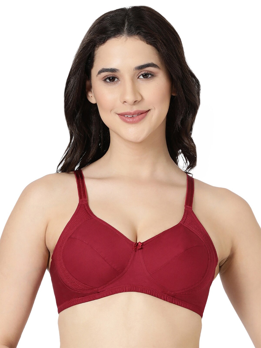 

BLOSSOM Cotton Full Support Double Layered Everyday Bra With Side Panel, Maroon