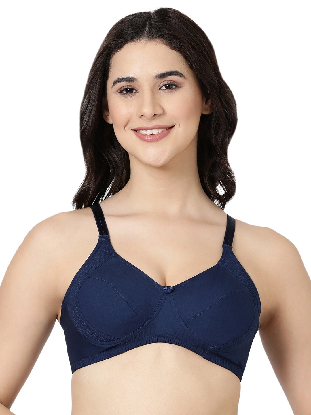 

BLOSSOM Cotton Full Support Double Layered Everyday Bra With Side Panel, Navy blue