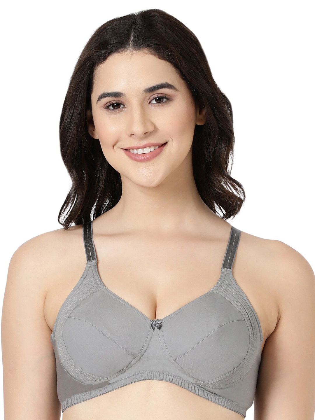 

BLOSSOM Cotton Full Support Double Layered Everyday Bra With Side Panel, Grey