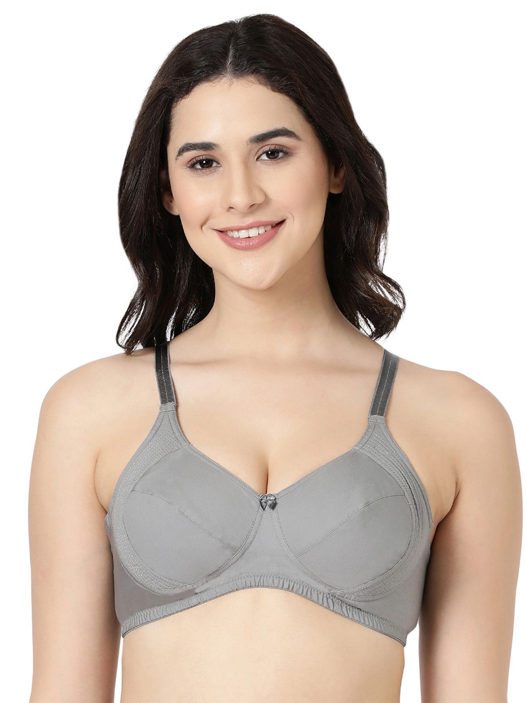 

BLOSSOM Cotton Full Support Double Layered Everyday Bra With Side Panel, Grey