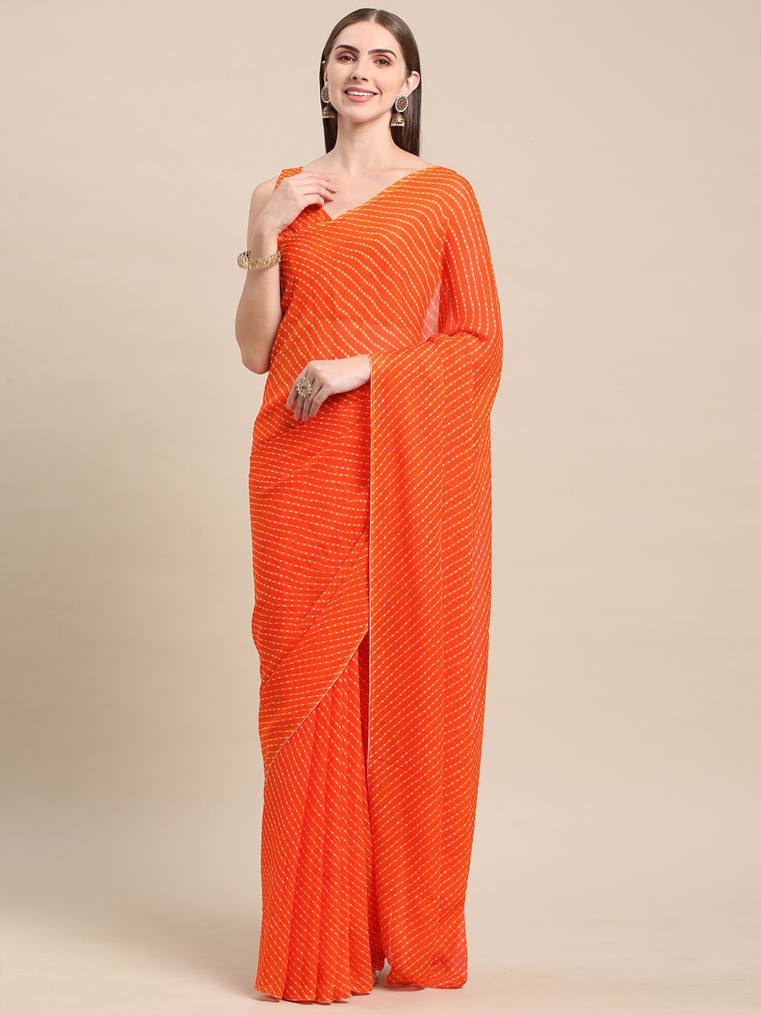 

BAPS Leheriya Pure Georgette Leheriya Saree, Orange