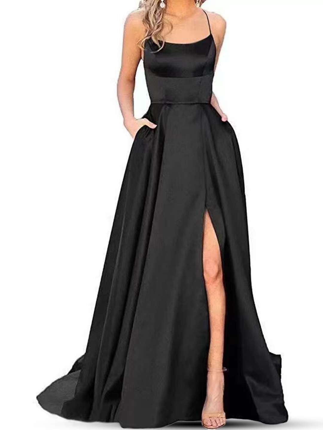 

StyleCast Black Shoulder Straps Maxi Fit & Flare Dress
