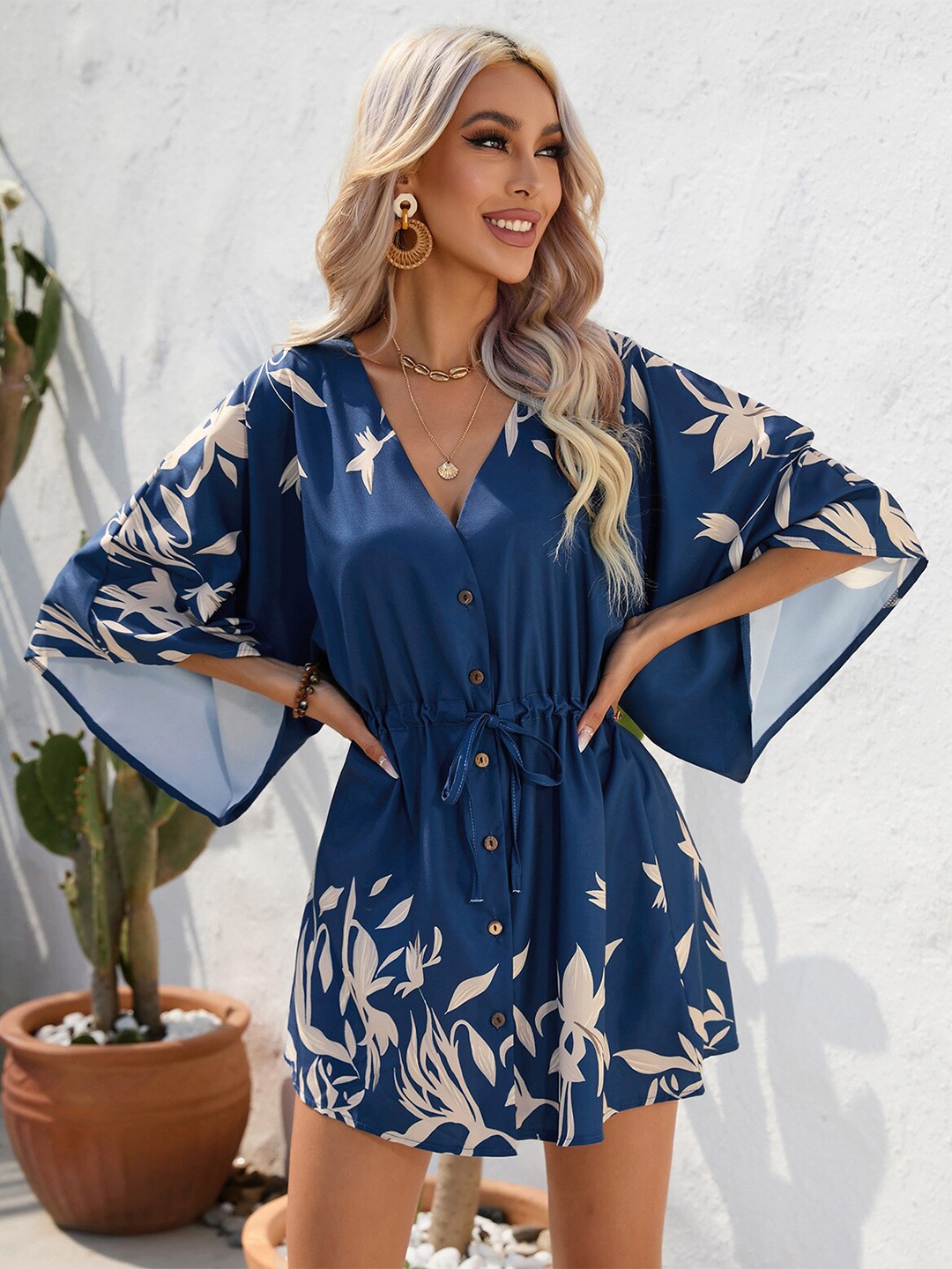 

StyleCast Women Floral Printed A-Line Mini Dress, Navy blue