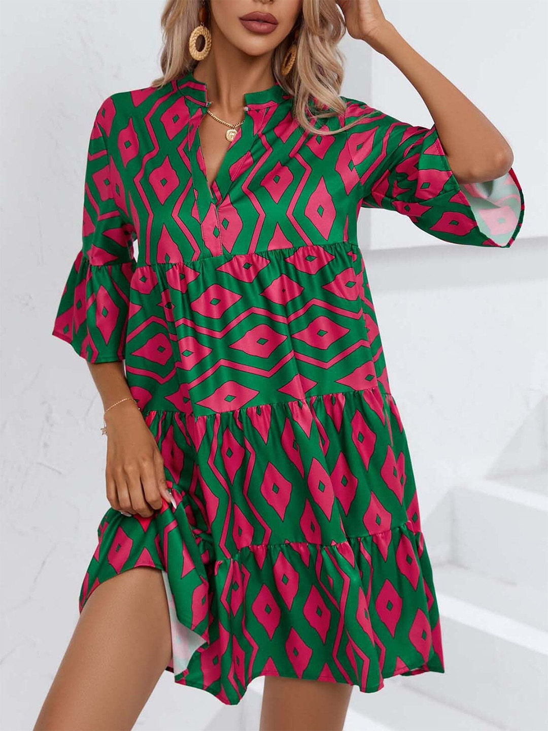 

StyleCast Women Geometric Printed A-Line Above Knee Dress, Green