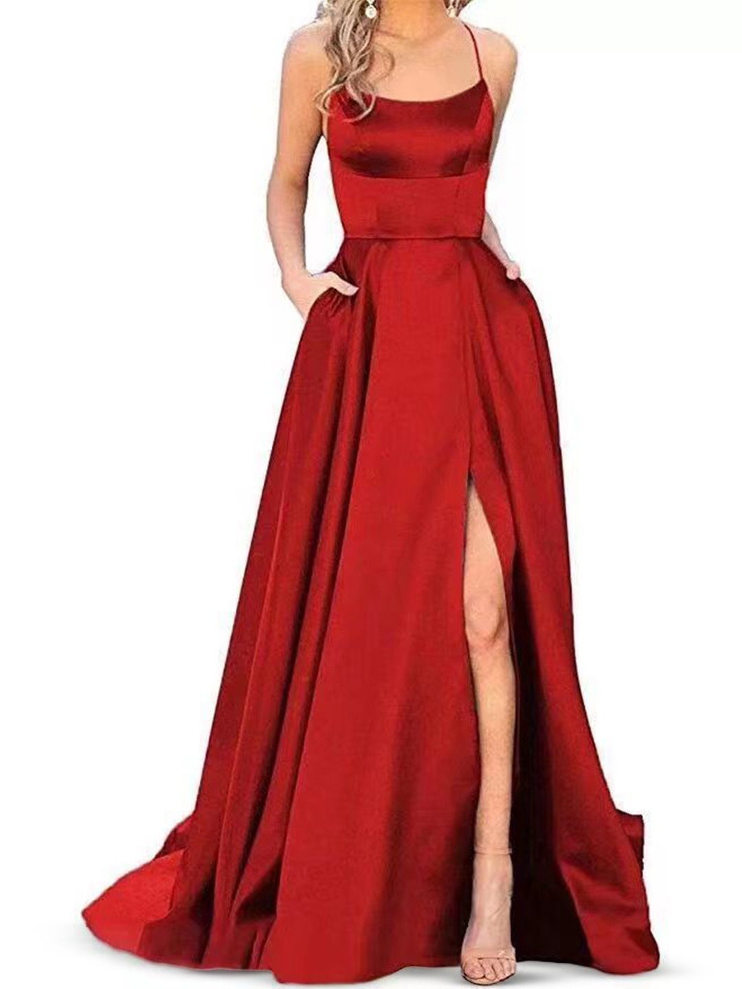 

StyleCast Maroon Shoulder Straps Maxi Fit & Flare Dress