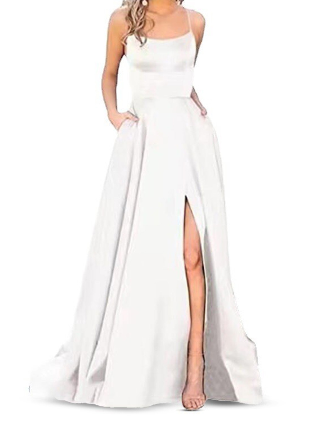 

StyleCast White Shoulder Straps Maxi Fit & Flare Dress