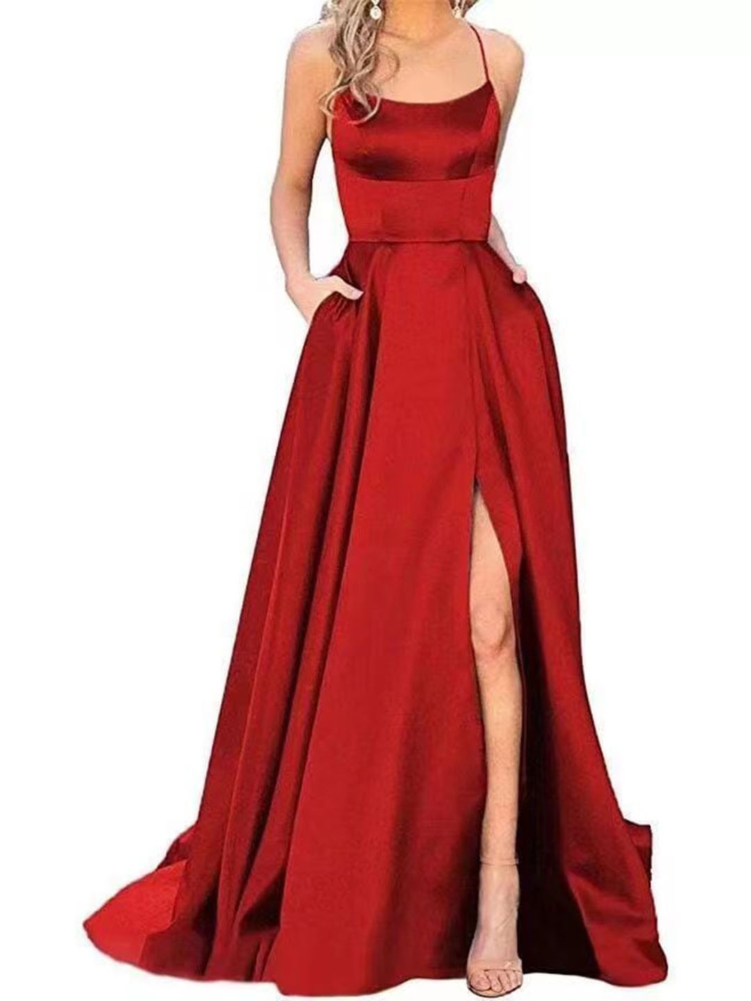 

StyleCast Women Solid Shoulder Straps Maxi Dress, Red