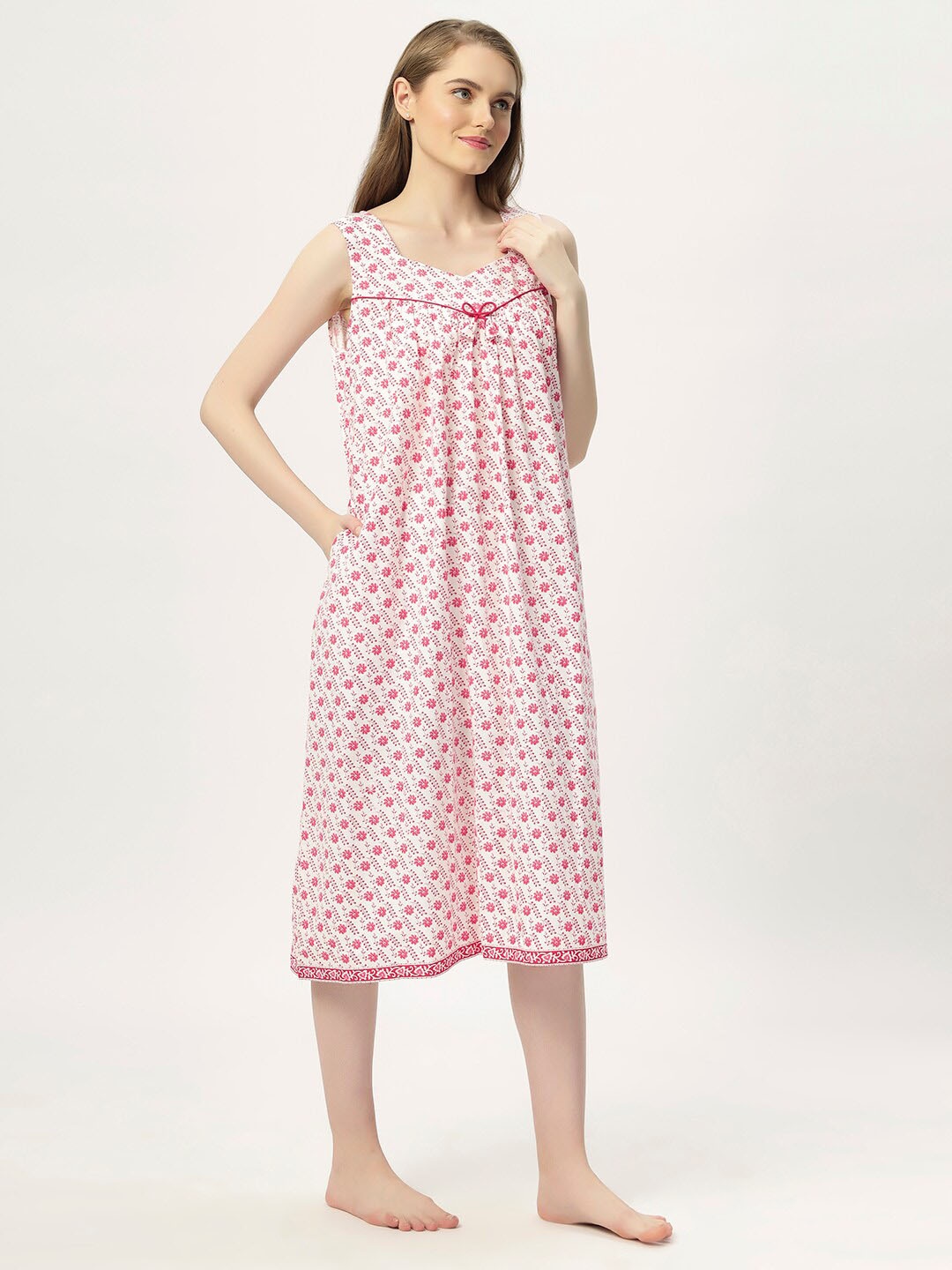 

ETC Pure Cotton Floral Printed Nightdress, Pink