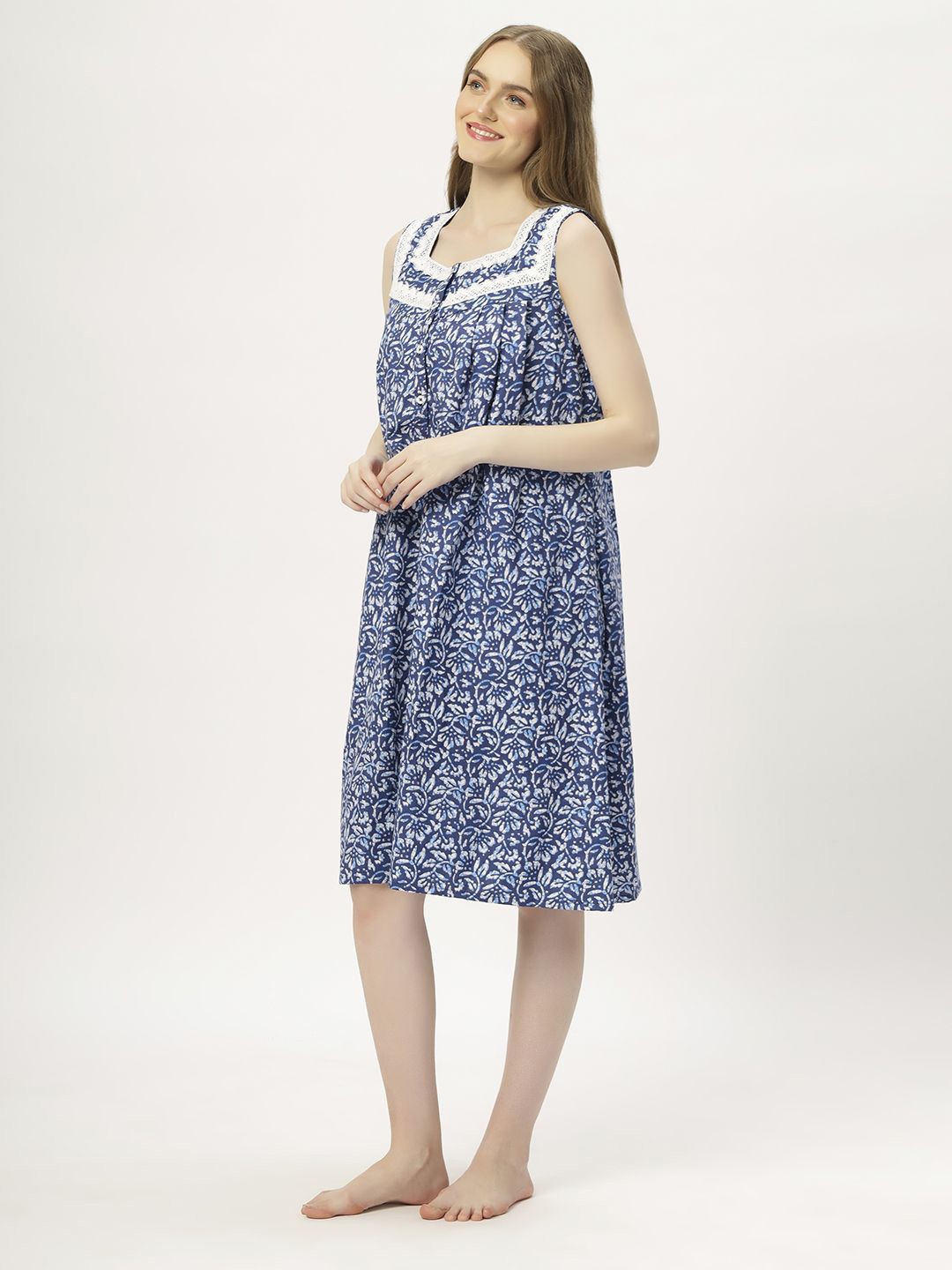

ETC Pure Cotton Printed Nightdress, Blue