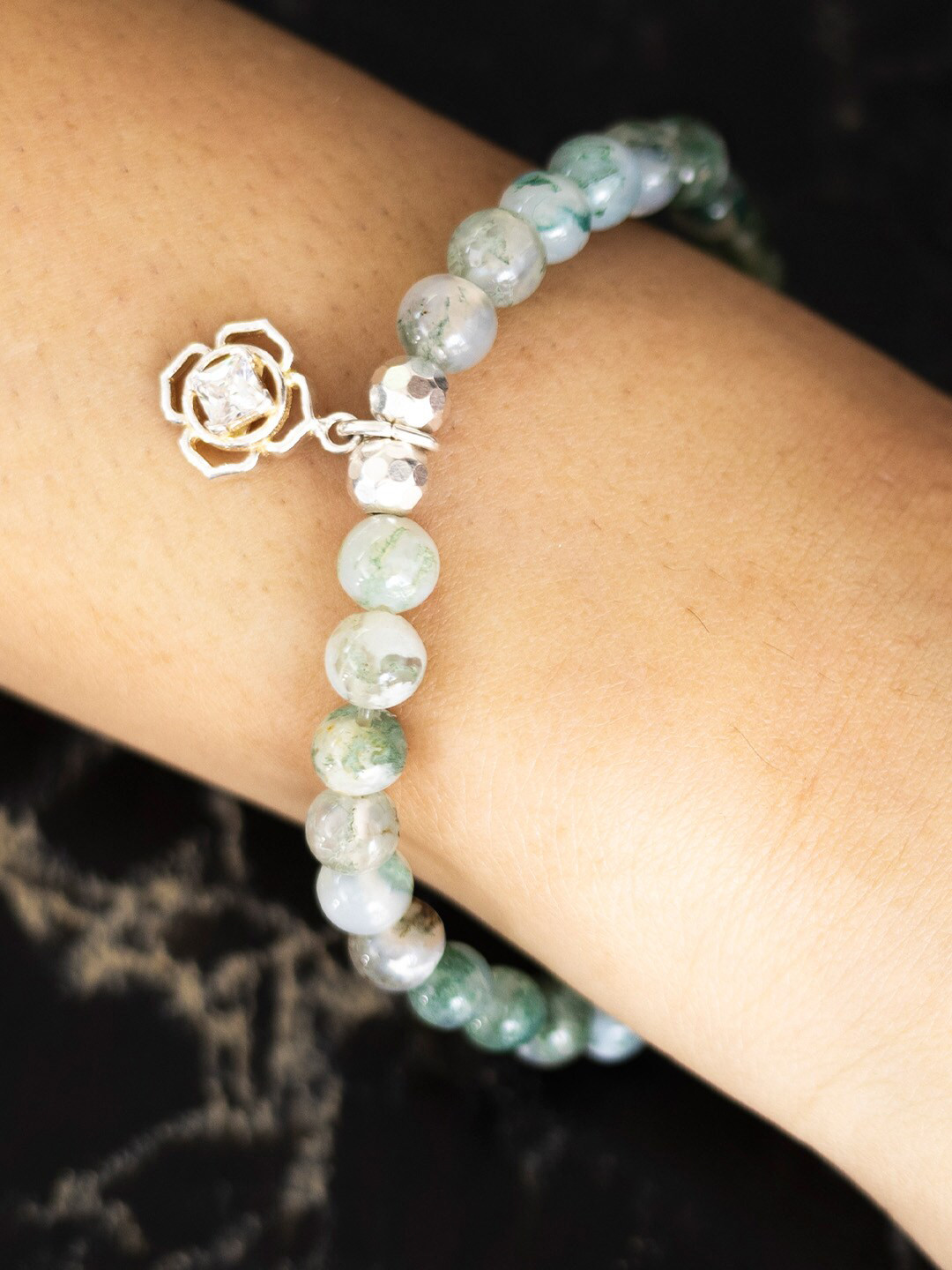 

Stone Story By Shruti Women Agate Handcrafted Rhodium-Plated Charm Bracelet, Silver