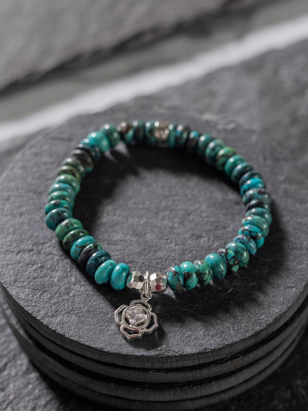 

Stone Story By Shruti Women Sterling Silver Rhodium-Plated Turquoise Beaded Bracelet