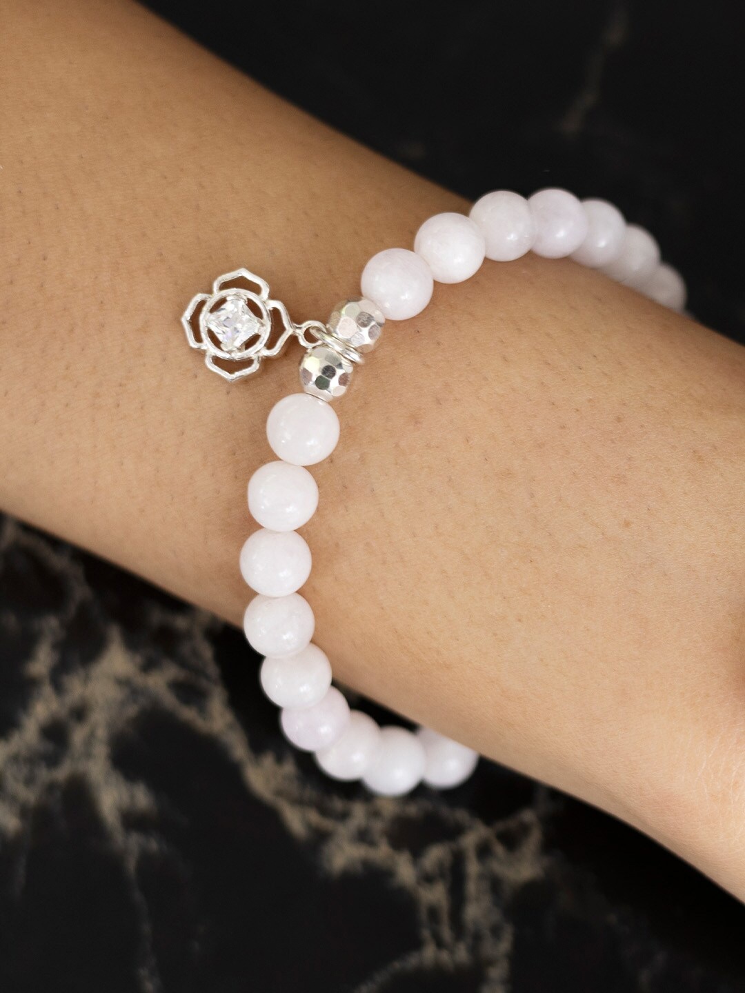 

Stone Story By Shruti Women Sterling Silver Silver-Plated Opal Beaded Elasticated Bracelet, Pink