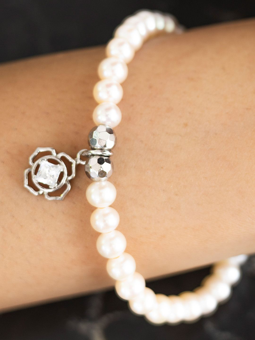 

Stone Story By Shruti Women Sterling Silver Rhodium-Plated Charm Bracelet