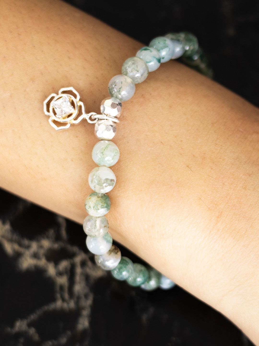 

Stone Story By Shruti Women Sterling Silver Agate Rhodium-Plated Charm Bracelet