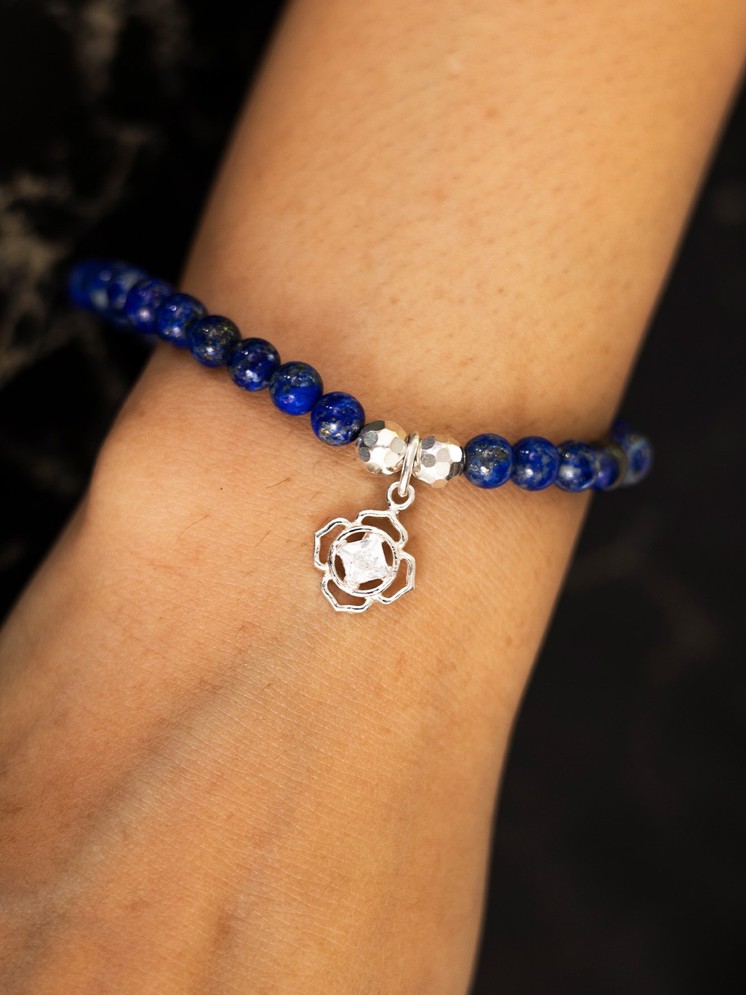 

Stone Story By Shruti Women Lapis Lazuli Handcrafted Rhodium-Plated Charm Bracelet, Silver