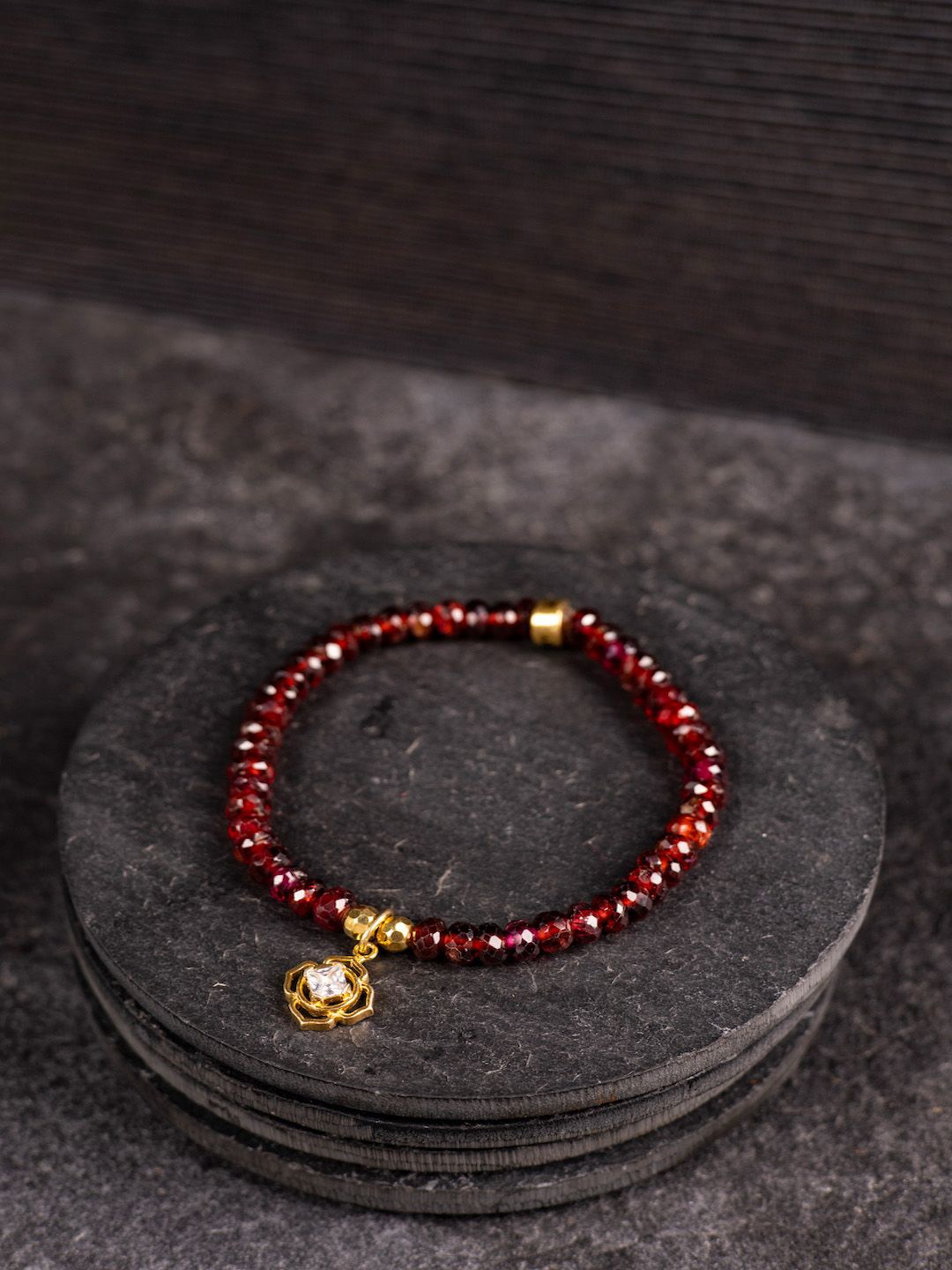 

Stone Story By Shruti Women Sterling Silver Garnet Handcrafted Gold-Plated Charm Bracelet, Red