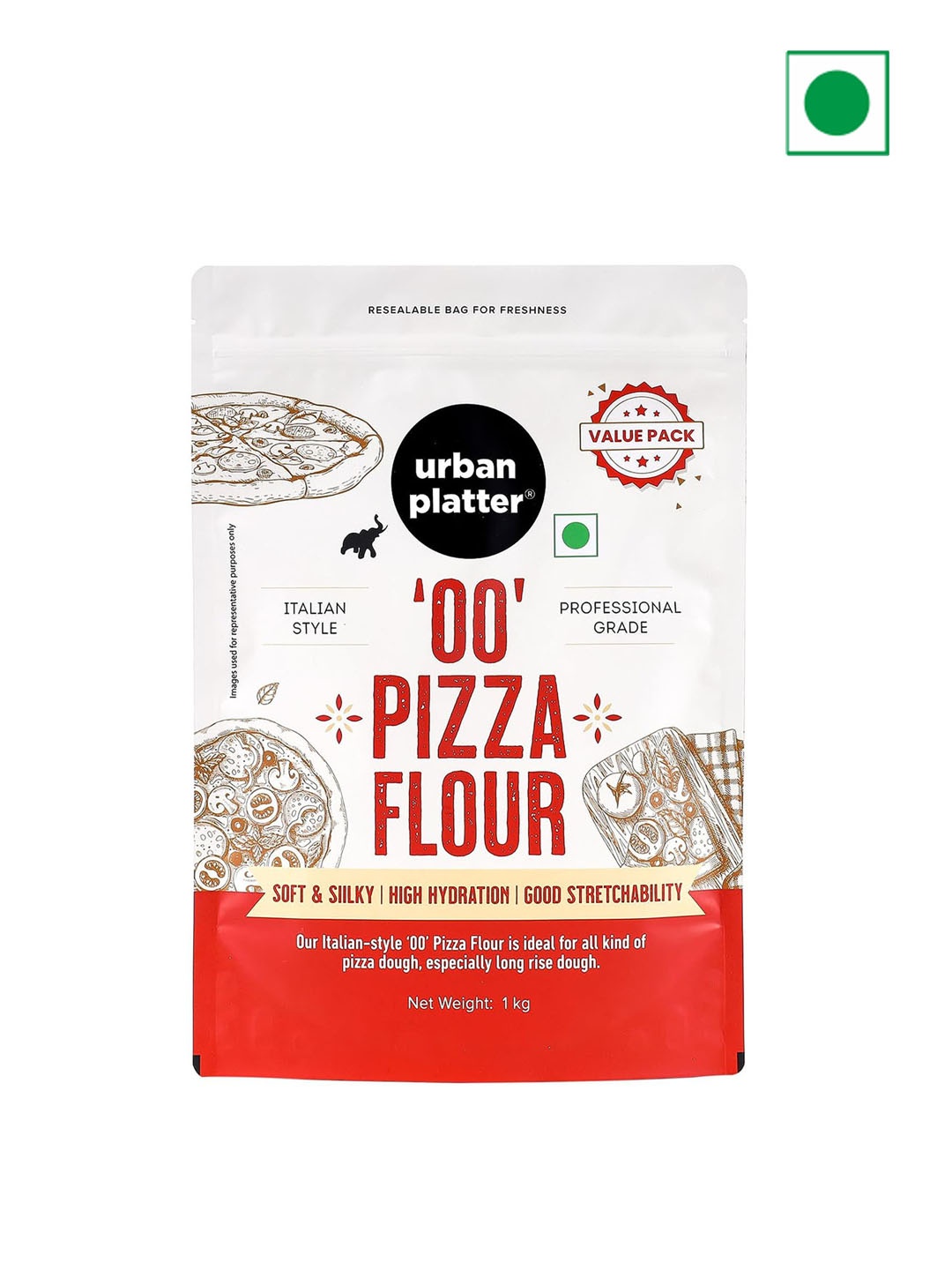 

URBAN PLATTER Italian Style '00' Pizza Flour 1 kg, White