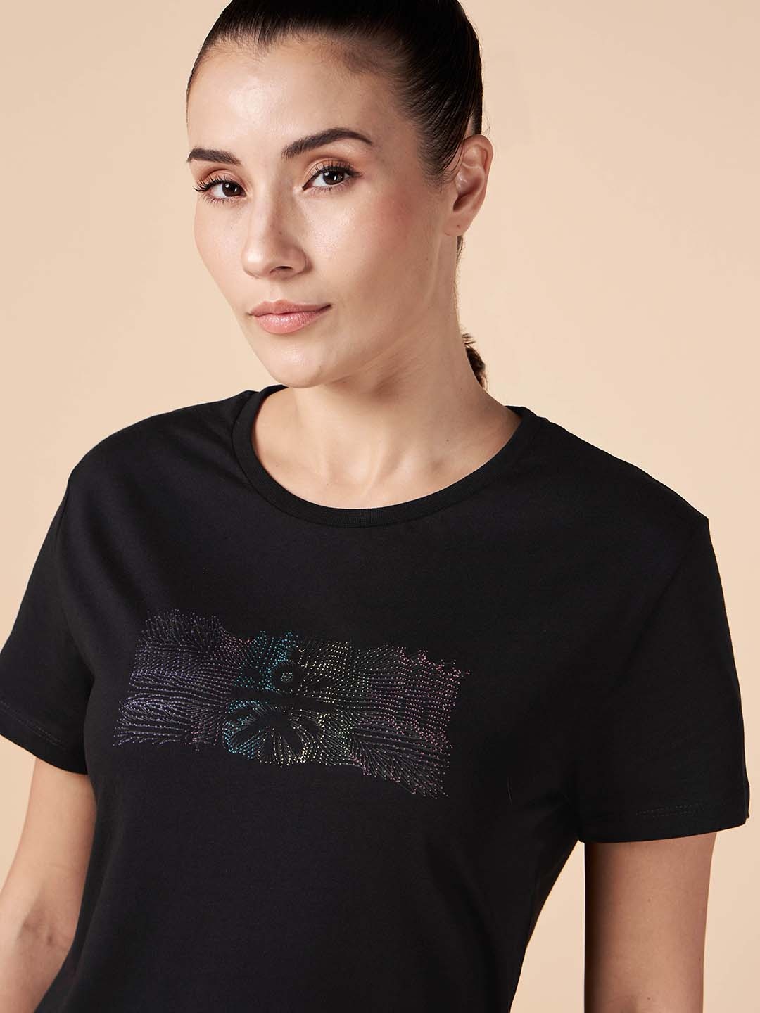 

CULT Printed Pure Cotton Round Neck Tshirt, Black