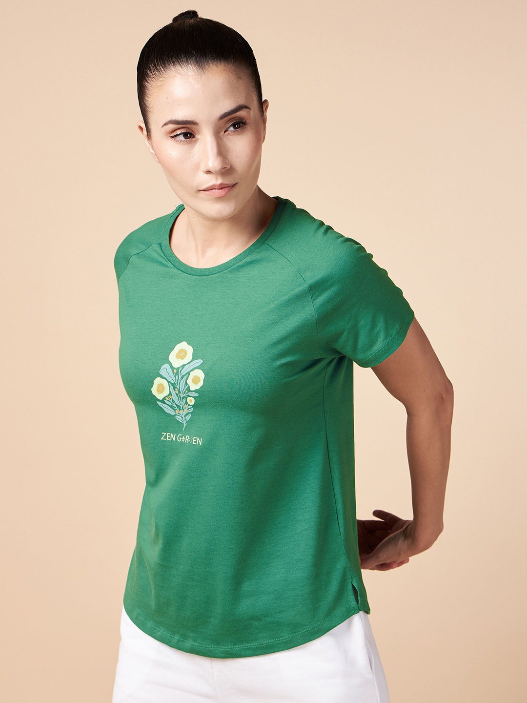 

CULT Women Printed Pure Cotton Round Neck Tshirt, Sea green