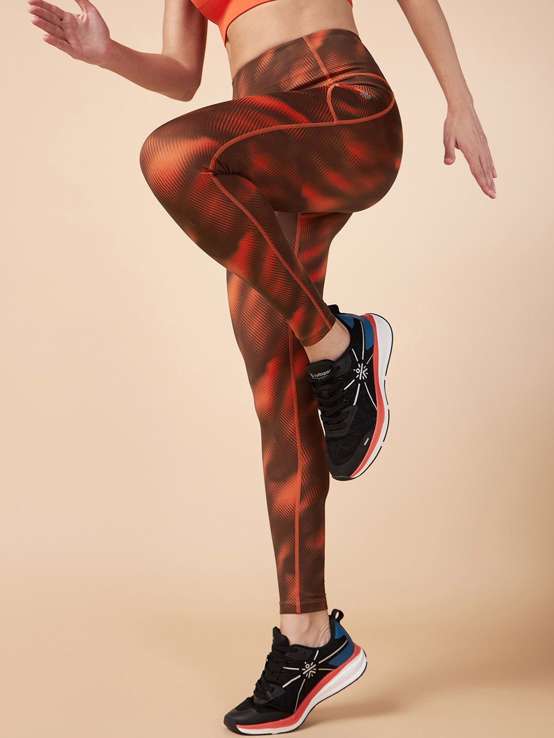 

CULT Women Printed High-Rise Tights, Orange