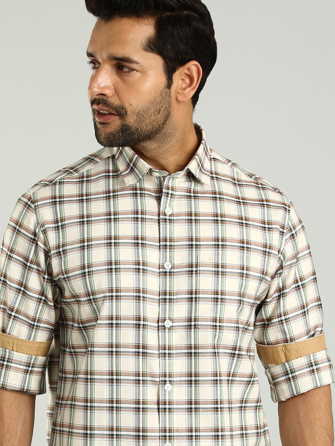 

Indian Terrain Classic Slim Fit Tartan Checked Spread Collar Cotton Shirt, White
