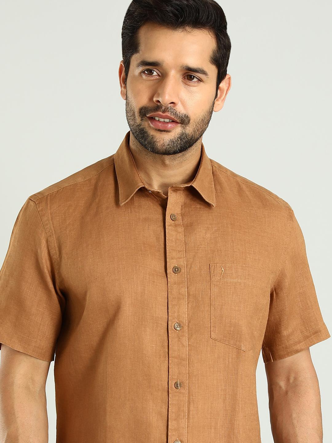 

Indian Terrain Classic Spread Collar Slim Fit Linen Casual Shirt, Brown