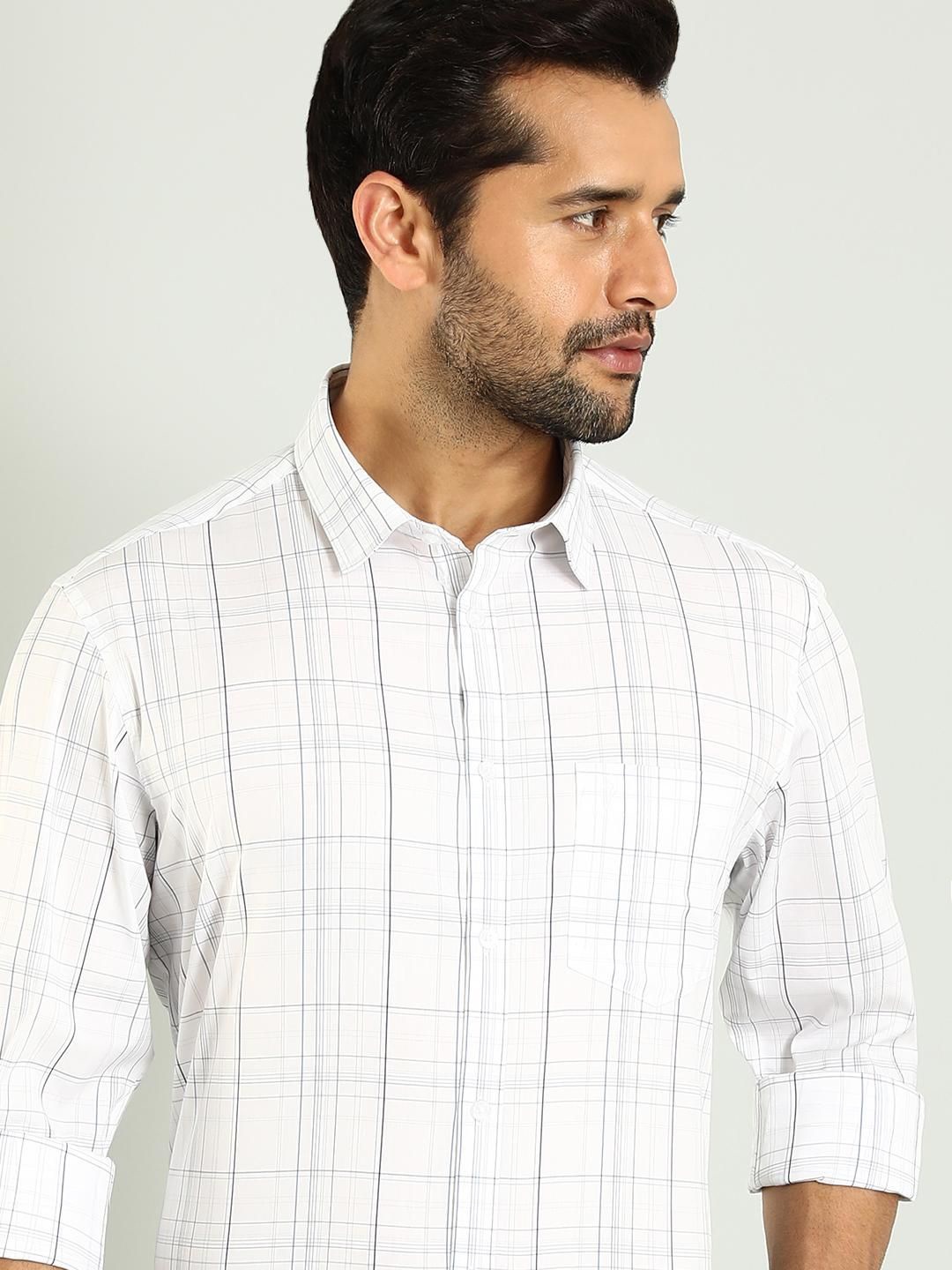

Indian Terrain Classic Spread Collar Slim Fit Checked Cotton Casual Shirt, White