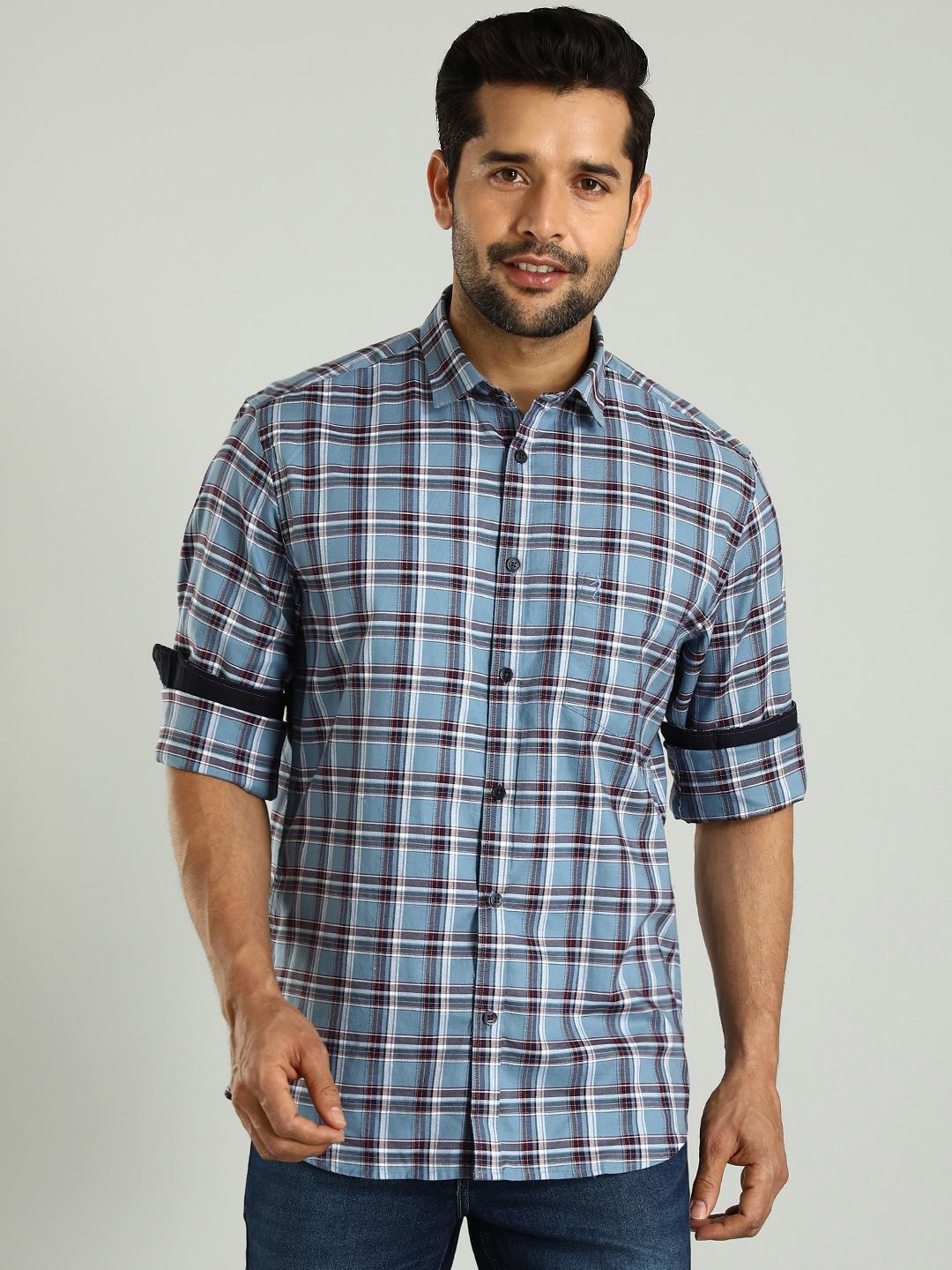 

Indian Terrain Classic Slim Fit Checked Pure Cotton Casual Shirt, Blue