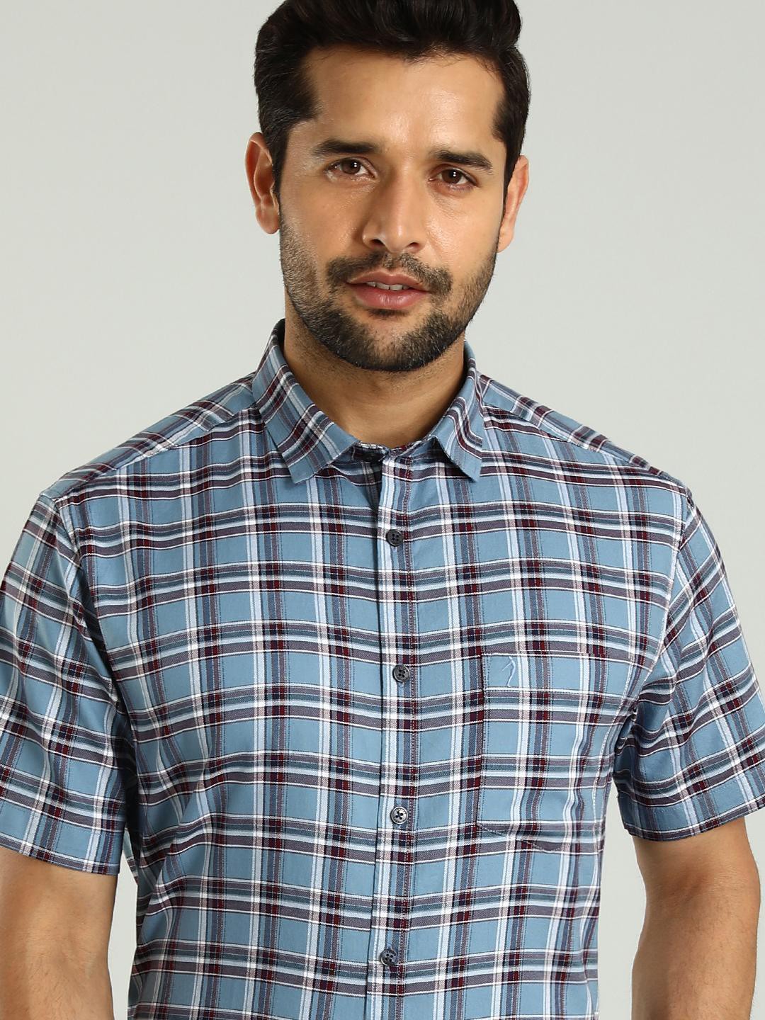 

Indian Terrain Classic Slim Fit Tartan Checks Cotton Casual Shirt, Blue