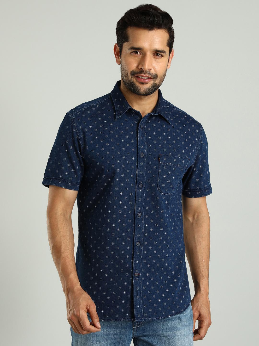 

Indian Terrain Micro Ditsy Printed Classic Slim Fit Cotton Opaque Casual Shirt, Blue