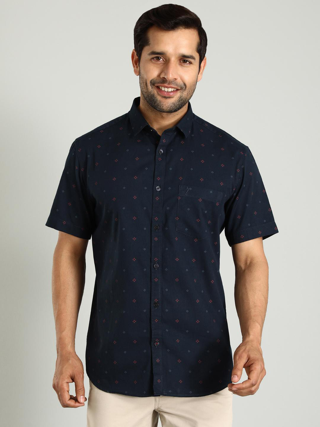 

Indian Terrain Classic Slim Fit Geometric Printed Cotton Casual Shirt, Blue