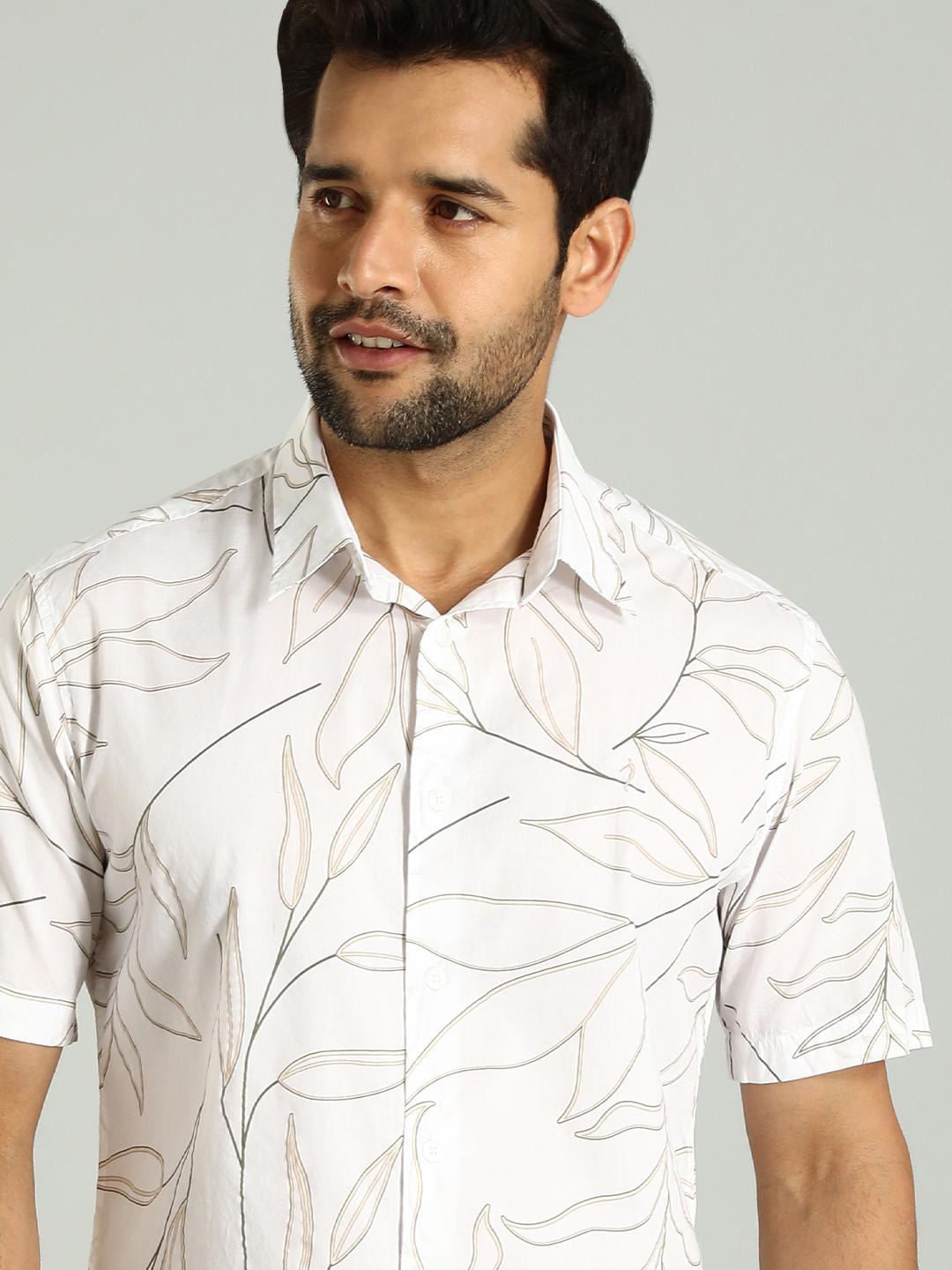 

Indian Terrain Classic Spread Collar Slim Fit Printed Cotton Casual Shirt, White