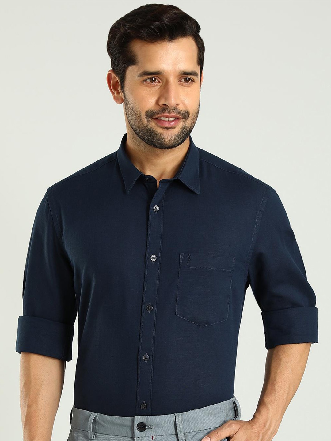 

Indian Terrain Spread Collar Long Sleeves Classic Slim Fit Formal Shirt, Blue