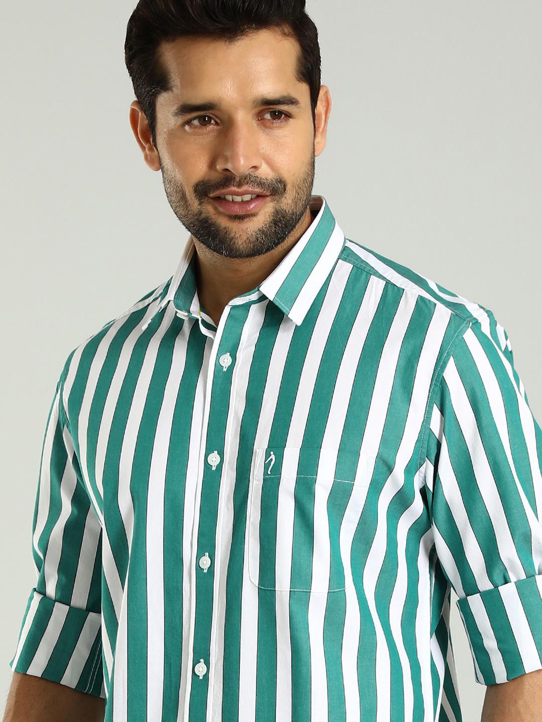 

Indian Terrain Vertical Striped Classic Slim Fit Cotton Opaque Casual Shirt, Green