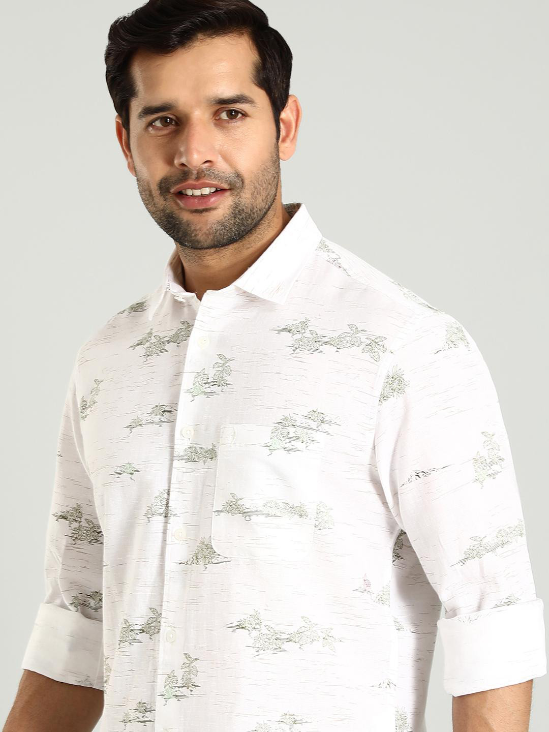 

Indian Terrain Slim Fit Printed Spread Collar Long Sleeves Cotton Casual Shirt, White