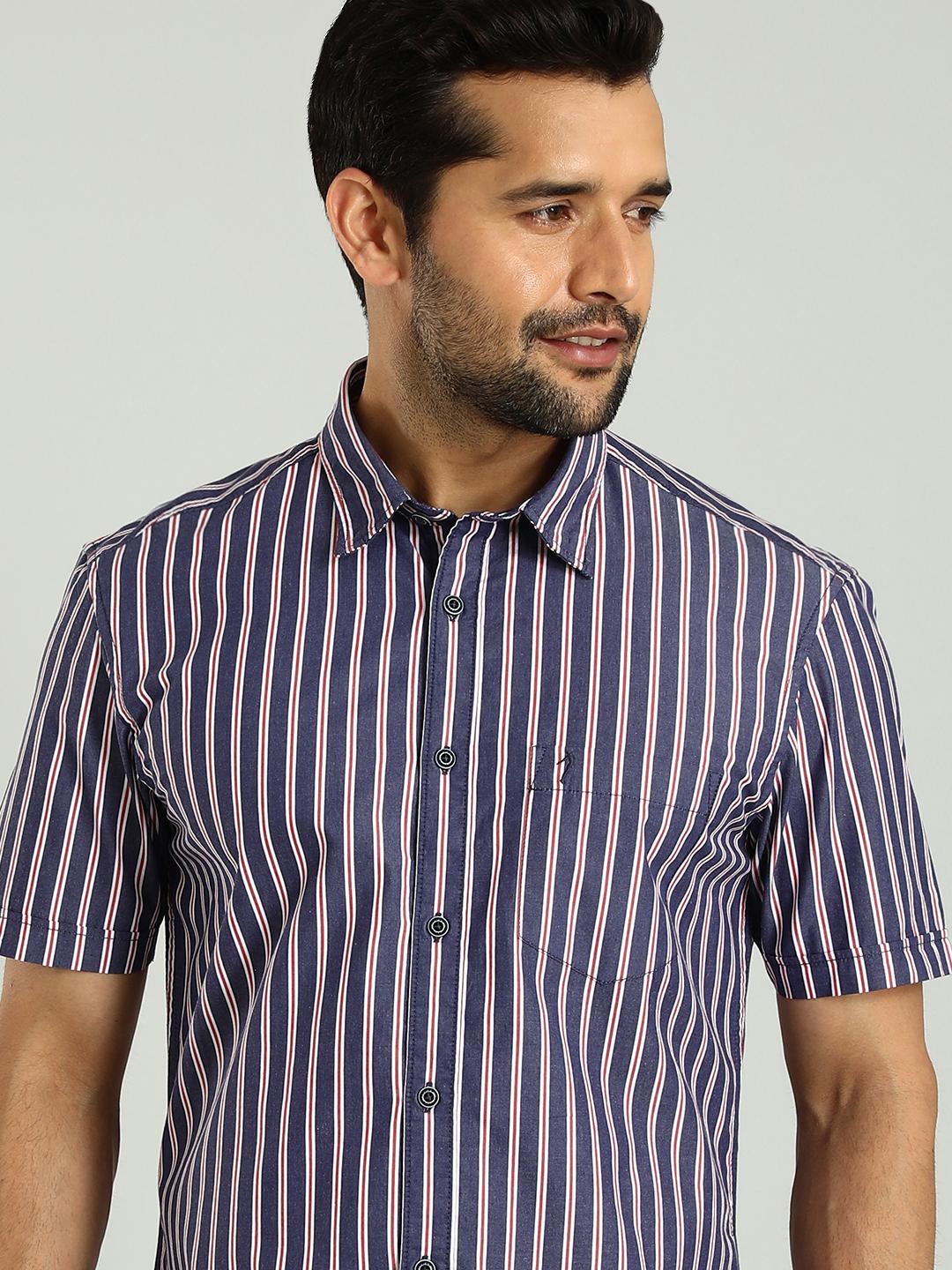 

Indian Terrain Chiseled Skinny Fit Striped Pure Cotton Casual Shirt, Blue