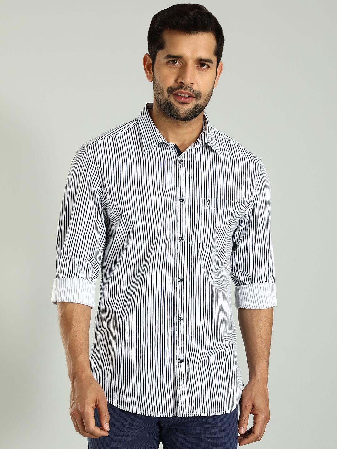 

Indian Terrain Slim Fit Striped Spread Collar Long Sleeves Cotton Casual Shirt, Blue